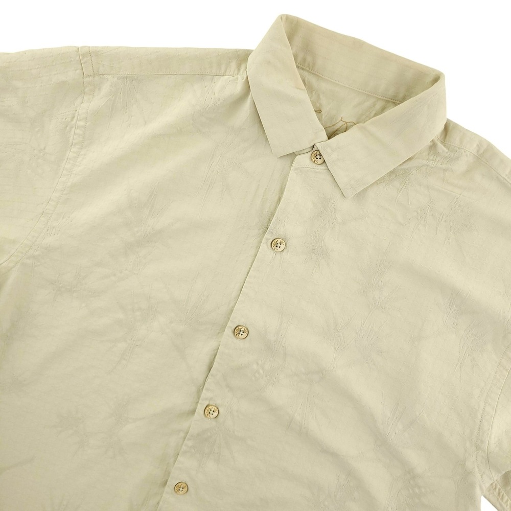 Tommy Bahama Shirt Mens L White Palm Leaf Hawaiian Short Sleeve Silk Button Up